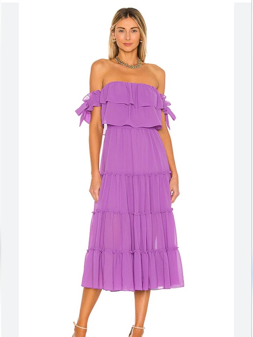 Misa Los Angeles Tiered Ruffle Off Shoulder Micaela Dress Dark Lilac Size Small